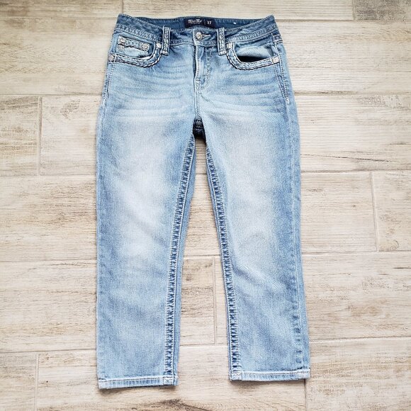 Miss Me Capri Jeans Women's Mid Rise Chunky Metallic Seams Light Wash 27 - Picture 2 of 12